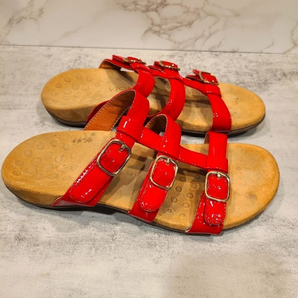 Vionic Misa Adjustable Strap Slide Red Patent Lea… - image 5